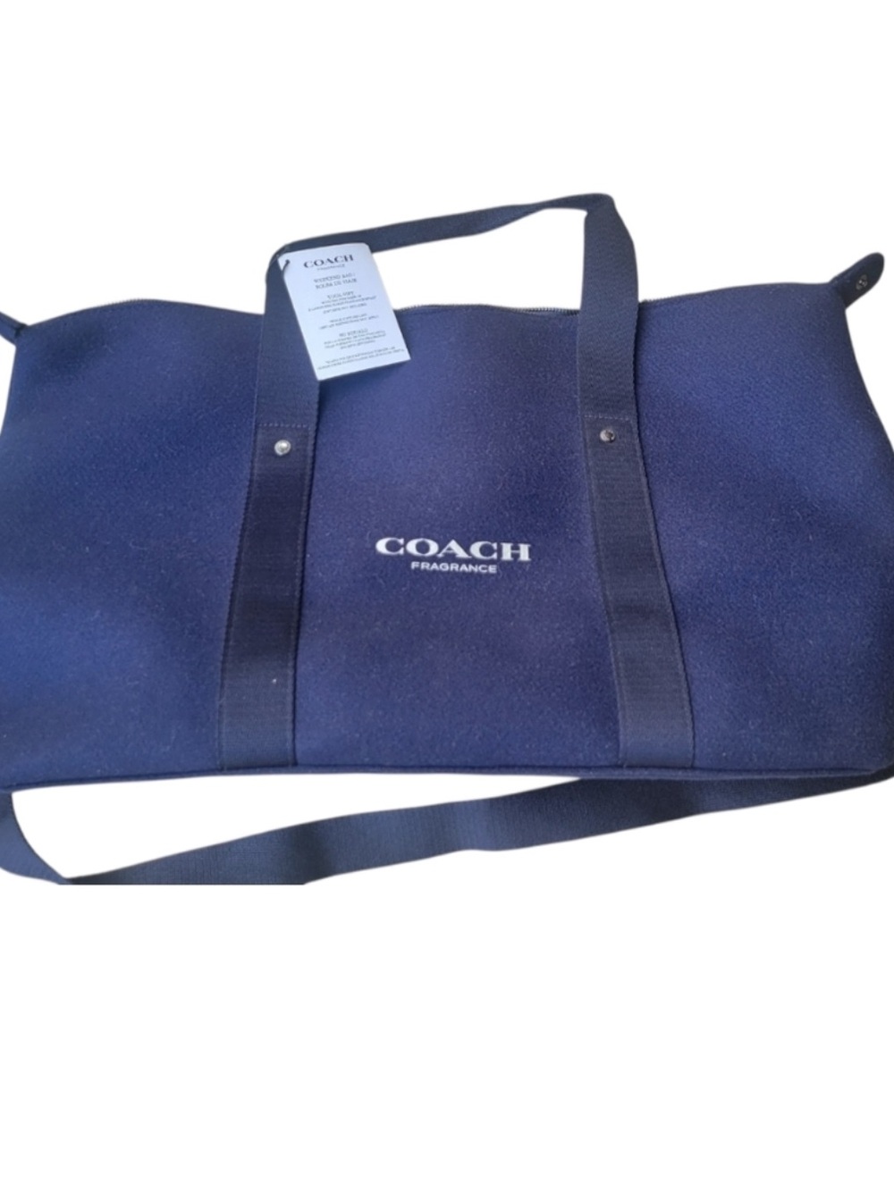 COACH Navy Blue Canvas Duffel with White Logo